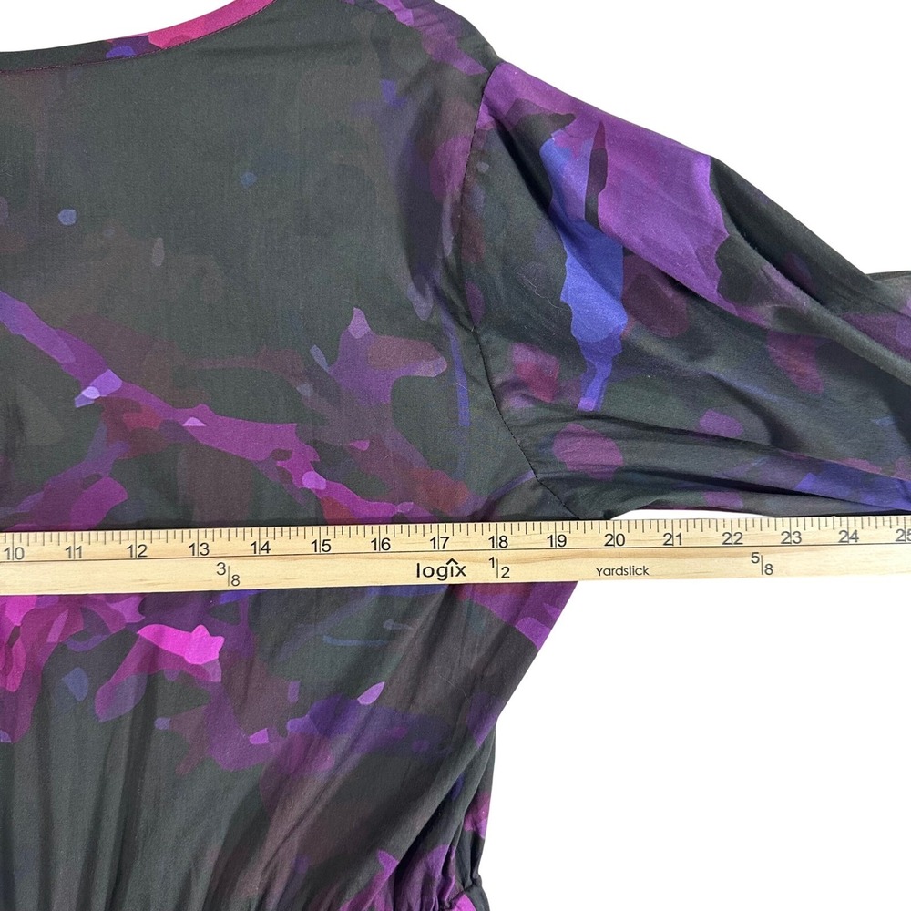 THE KIT. Purple Floral Cotton V-Neck Midi Dress with Pockets and Ruffle Size L - Picture 7 of 16